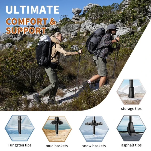 Lightweight Collapsible Carbon Fiber Hiking Stick - Image 4